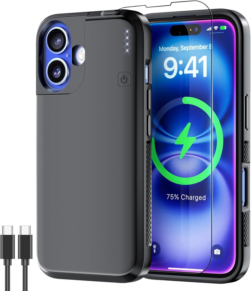 Newdery Battery Case for iPhone 16 Series (iPhone 16-5000mAh) Black - Image 1